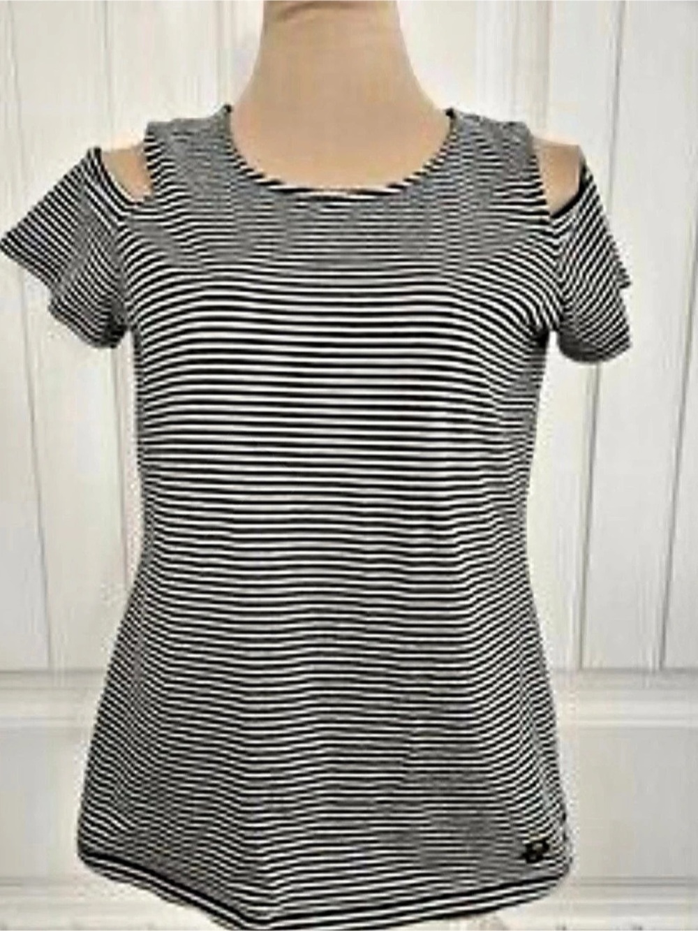 Michael Kors Striped Cold Shoulder Top in Blue & White Size Medium